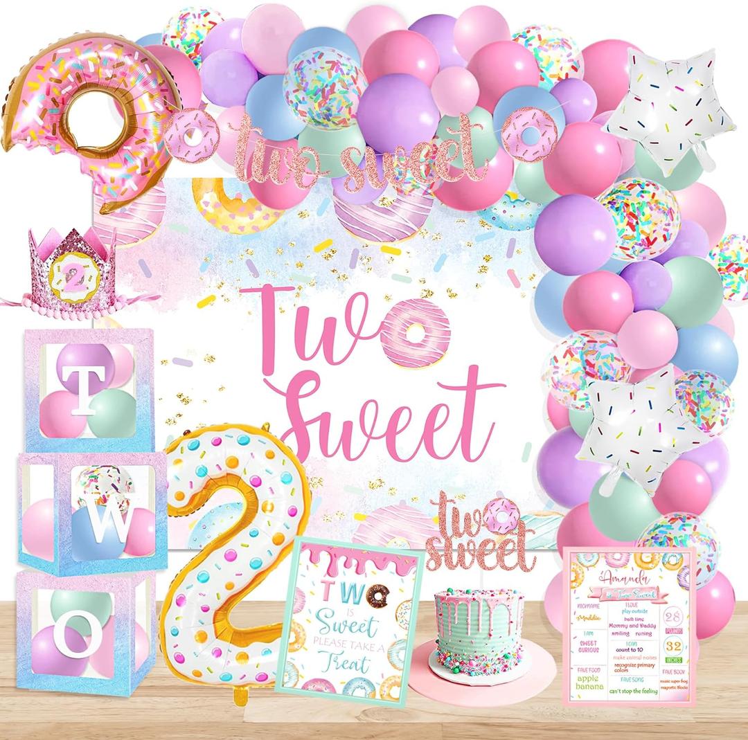 Two Sweet Birthday Party Supplies Decorations, Two Sweet Donut Ice Cream Birthday Party Decorations, Ice Cream Donut Theme Second Birthday Party Decor, Baby Girl 2nd Birthday Decorations, 2nd Birthday Decorations for Girl
