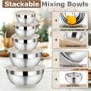 P&P CHEF Mixing Bowls with Lids Set of 5, Stainless Steel Nesting Salad Bowl with Lid & Base for Non-slip Mixing Prepping Storing Serving, 5 Sizes-7/3.5/2.5/1.5/1 QT, Khaki