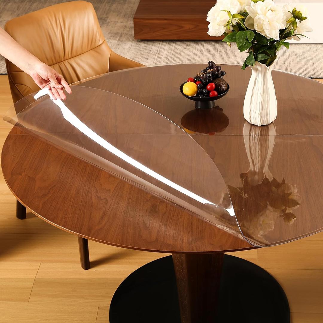 ETECHMART Clear Round Table Cover Protector 60'', 2.0mm Thick Vinyl Waterproof Transparent Table Protector, Non-Slip Heat Resistant Clear Plastic Table Cover Protector for Coffee Table Hard Floor (Dia. 60 Inches (Round))