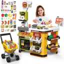 deAO Grocery Store Playset with Kids Shopping Cart,66 PCS Supermarket Toy, Child-size