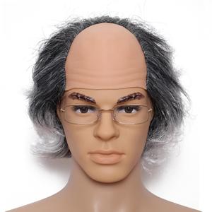 Short Curly Old Man Bald Cap Wig Mad Gray Scientist Synthetic Balding Halloween Anime Cosplay Costume Wigs (Grey)