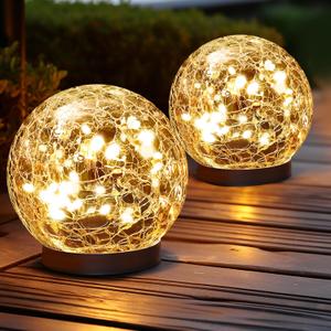 Solar Globe Lights Outdoor Waterproof-Solar Balls Garden-Cracked Glass Ball Solar Lights Outdoor-Solar Orbs Outside-Outdoor Decorations Patio & Yard Lawn Backyard Decor (GUO-XBQ-5-5-5) (Warm White)