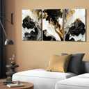 3Pcs Abstract Marble Canvas Wall Art Picture Black White Gold Texture Poster Print Modern Painting Wall Decor for Bedroom Living Room Office 12x16in Framed