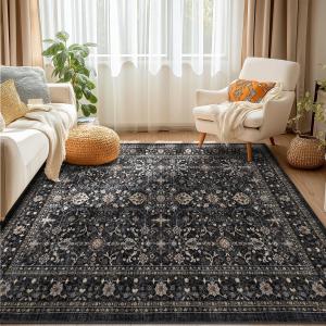 Area Rug Non Slip Machine Washable Ultra Soft Living Room/Bedroom/Kitchen/Outdoor/Classroom Black Grey, 5'7'