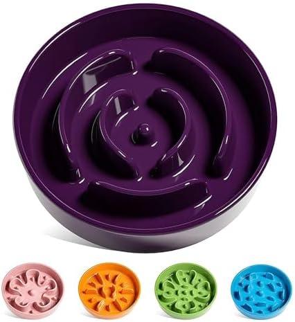 LE TAUCI Slow Feeder Dog Bowls Ceramic, 3 Cups Slow Feeding Dog Bowl Medium Large Breed, Pet Bowl for Fast Eaters, Puzzle Pet Dishes, Maze Purple