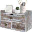 Wood Desk Organizer with Drawer, Washed Brown Wooden Desktop Organizer, Tabletop Storage Organization Box for Countertop, Home Office Supplies (3 Drawer and Shelf)