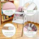 Baby High Chair, Babies and Toddlers Convertible Slim High Chair with 6 Growing Stages from Infant to Toddler Seating with Removable Tray, Easy to Clean,Pink Cushion