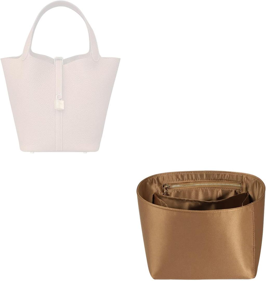 ZTUJO Picotin 18 Organizer Hermes, Picotin bag insert, Luxury Purse Organizer Insert Silky Smooth Fits picotin 22 Bags (Brown)