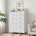 Sweetcrispy White Dresser for Bedroom, 10 Drawer Tall Dresser, Fabric Storage Tower with Bins, Chest Organizer Unit for Bedroom Closet, Hallway, Steel Frame Wood Top, Easy Pull Handle, 11.8"D x 31"W x 45"H