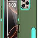 for iPhone 16 Pro Case with 2 Screen Protectors,Heavy Duty Shockproof Drop Protection Military Grade TriLayer Rugged Cell Phone Cover with Built-in Invisible Kickstand for Apple 16 Pro (Army Green)