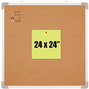 Cork Board Set - Bulletin Corkboard 24 x 24 inch Framed with 10 Thumb Tacks - Wall Hanging Message Memo Pin Tackboard Organizer for Home, Office, Desk and Cubicle (Cork 24x24)