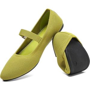 HEAWISH Women's Ballet Flat Shoes Mary Jane Pointed Toe Mesh Flats,Comfortable Slip on Ladies Shoe with Adjustable Strap,Casual Office Dress Flats for Work(Viridis,US8.5)
