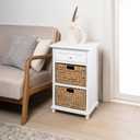 happimess Malibu 26" Acacia Wood Storage Nightstand with Drawer, White, 16.14" W x 12.01" D x 25.98" H