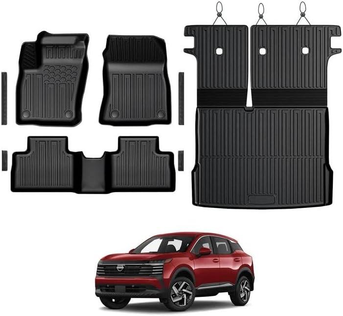 Floor Mats for Nissan Kicks 2025-2026, All Weather Floor Mats Trunk Cargo Liner and Door Sill Guards Accessories, Full Coverage Set (Fit for FWD/AWD)