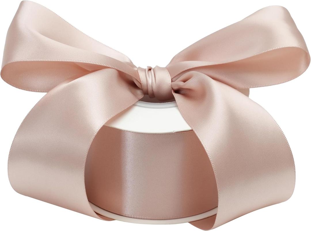 Thick Rose Gold Ribbon 2 Inch Double Face Satin Ribbon for Gift Wrapping Wedding Bridal Bouquet Wrap Crafts Party Decorations - 25Yards
