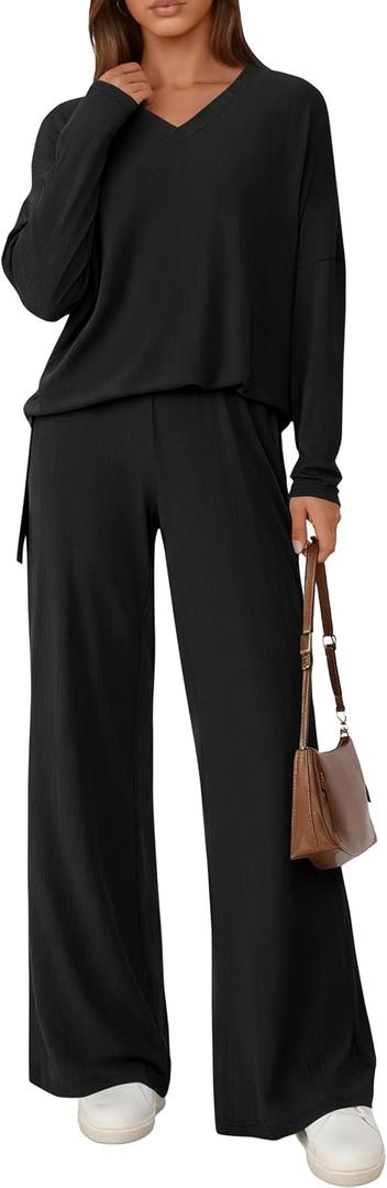 PRETTYGARDEN 2 Piece Lounge Sets for Women 2026 Fall Clothes Pajama Sweatsets Matching Airport Travel Outfits Winter Clothing (Black)