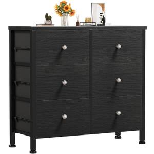 BOLUO Black Dresser for Bedroom 6 Drawer Dressers & Chests of Drawers Small Fabric Dresser Storage for Closet Modern (11.8"D x 31.5"W x 28.7"H (6 Drawers))