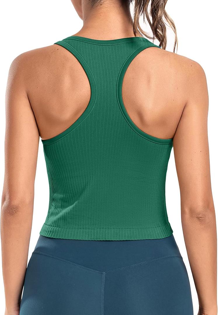 ATTRACO Workout Tank Tops for Women with Built in Bra Ribbed Seamless Yoga Tanks Tight Fit (8, Green)