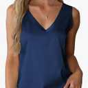 EKOUAER Satin Tank Tops for Women Casual V Neck Silk Basic Cami Camisoles, S Navy Blue