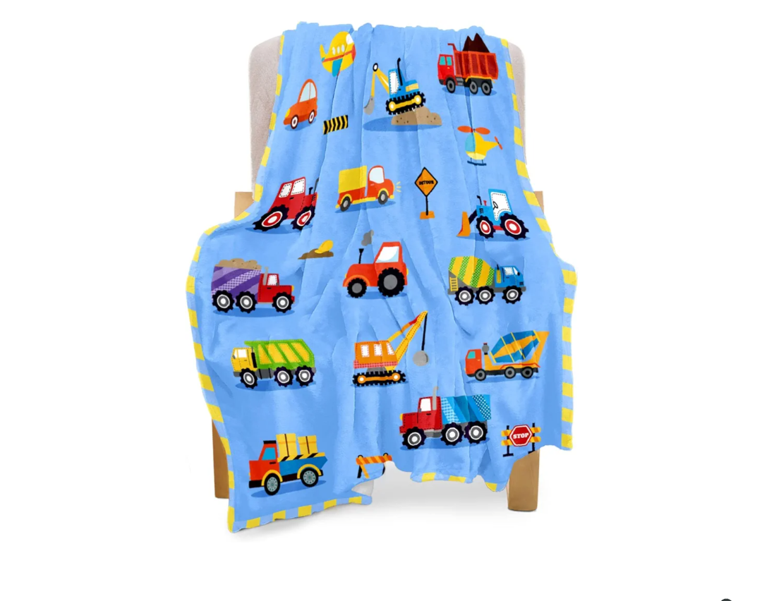 BOOPBEEP Construction Toddler Blanket for Boys Girls Lightweight Baby Kids Blanket Cute Soft Small Truck Car Blankets Comfy Fleece Flannel Plush Blue Throw Blankets Gifts 40x50