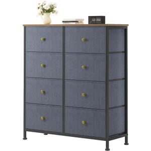 Sweetcrispy 8 Drawer Dresser for Bedroom, Organizer Storage Drawers, Blue, 31.5"D x 11.8"W x 36.4"H