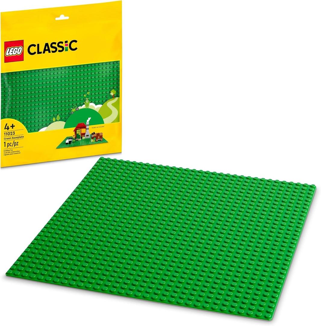 LEGO Classic Green Baseplate, Square 32x32 Stud Foundation to Build, Play, and Display Brick Creations, Great for Grassy Nature Landscapes, 11023,4+ Years