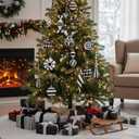 48 Pcs Black and White Christmas Ornaments, Large Hand Painted Holiday Decor with Assorted Sizes & Designs, Hanging Plastic Stripe Dot Ball for Christmas Tree Party Decoration