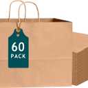 Bakepacker 60-Pack Wide Large Size Paper Bags With Handles Bulk 12.6"x4.3"x10" Brown Party Kraft Shopping Bags