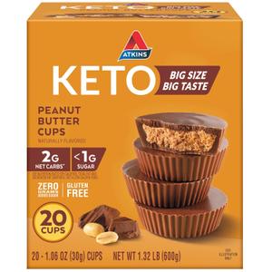 Atkins Keto Peanut Butter Cups, Naturally Flavored, Zero Grams Added Sugar, Gluten Free, 20 Count (BB 04/29/2026)