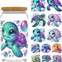 5pcs Exquisite Colorful Turtles UV DTF Cup Wraps Winter UV DTF Transfer Waterproof Sticker for Glass Cups Furniture Craft DIY CraftsRub on Transfer Stickers for DIY Water Bottle Laptop Decal Wood Car