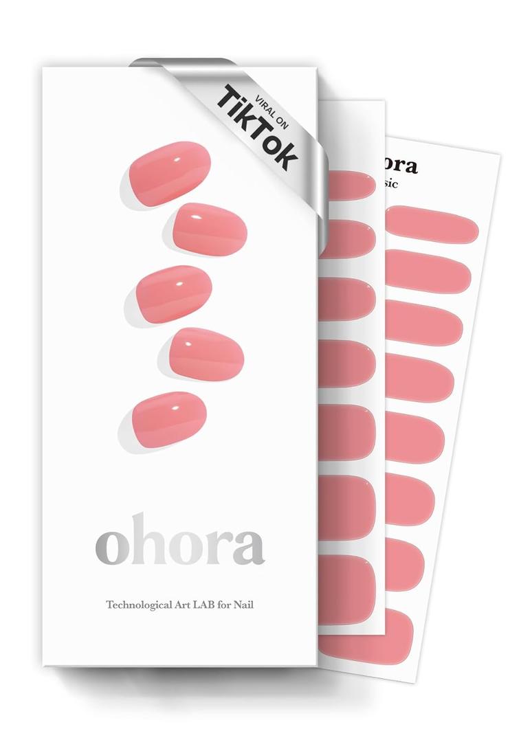 ohora Semi Cured Gel Nail Strips (N Cream Glow) - Pink, Solid, Works with Any UV/ LED Lamps, Salon-Quality, Long Lasting, Easy to Apply & Remove - Includes 2 Prep Pads, Nail File & Wooden Stick
