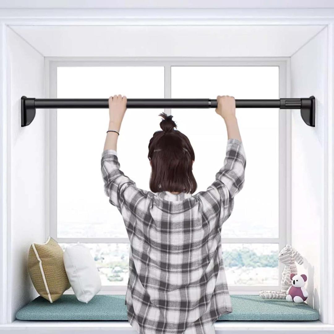 Heavy Duty Adjustable Closet Rod No-Drill,Extender Hanging Clothes Pole,Shower Curtain Rods | Window Curtain Bar | Wardrobe Garment Organizer Rod (0.7~1.2m (27.6~47.2in), Black)