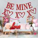 Red Glitter BE MINE Banner, Valentine's Day Bunting Garland, Romantic Anniversary, Wedding, Engagement, Galentine's Party Decorations