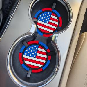 3 x DEAELF 2PCS American Flag Car Cup Holder Coasters, Non-Slip Insert Cup Coaster, 2.75 Inch Shockproof Embedded Drink Mat, Universal Car Interior Decoration Accessories for Women Men (Style2)
