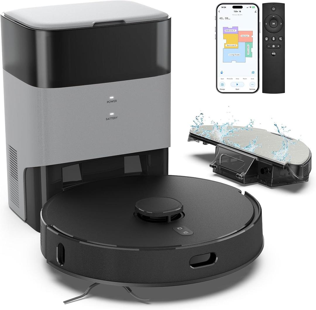 T20+ Robot Vacuum and Mop Combo Self-Emptying, 6,000Pa Suction Robot Vacuum Cleaner, 75-Day Hands-Free, Home Mapping, APP/Remote Control, 180Mins, Robotic Vacuum for Pet Hair, Carpet, Hard Floor