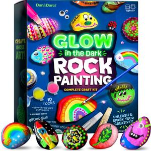 Dan&Darci Kids Rock Painting Kit - Glow in The Dark - Gifts Arts & Crafts for Boys and Girls Ages 6-12 - Craft Activities Kits - Creative Art Toys for 6, 7, 8, 9, 10, 11 & 12 Year Old Kid, Large