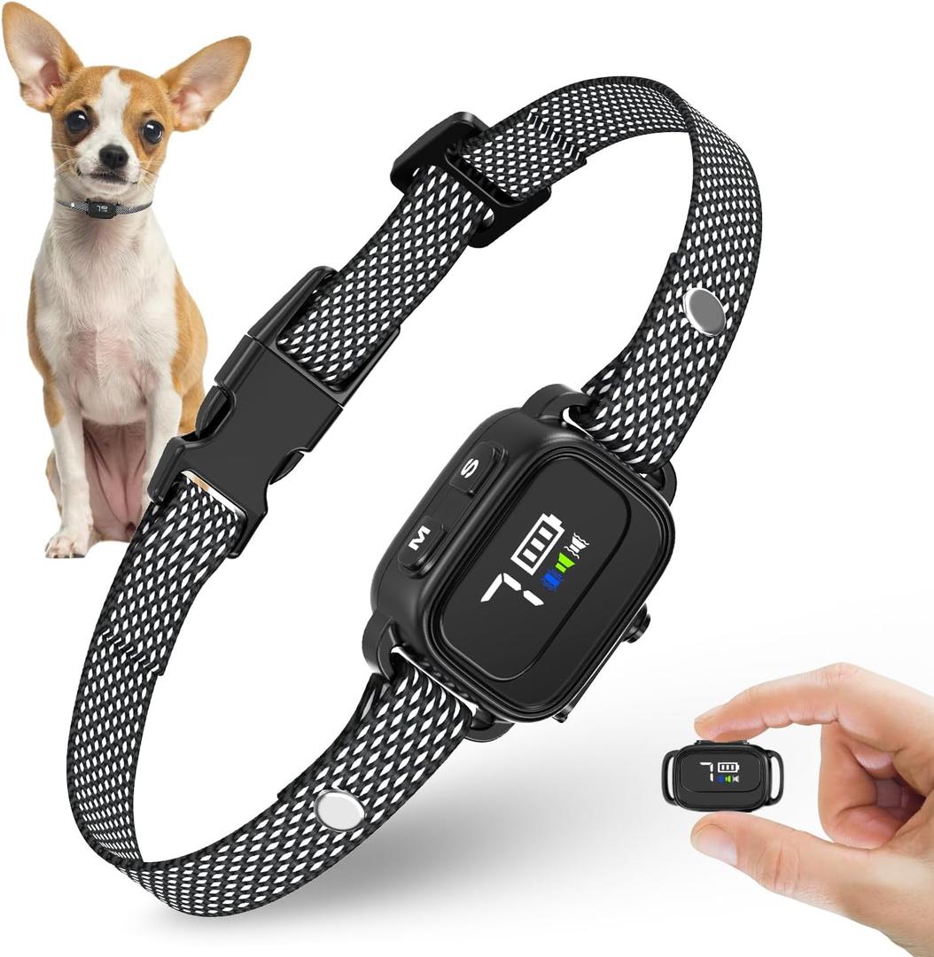 Anti-Bark Collar for Small Dogs, No Shock Barking Collars with 7 Sensitivities, 3 Adjustable Modes Beep & Vibration, IP67 Waterproof - Effective & Humane Small Dogs Bark Collar-Gloss Black (B-Gloss Black)