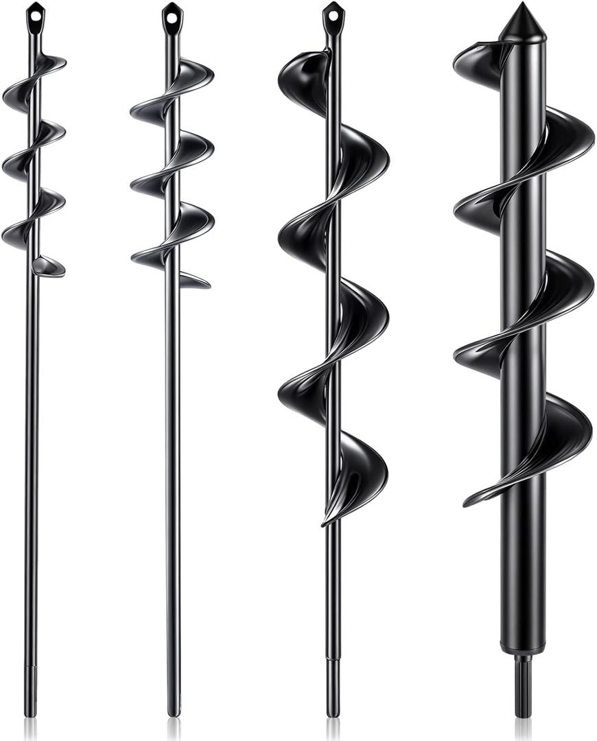 Lasnten Auger Drill Bit for Planting 4 Pack, Garden Ground Earth Spiral Drill Bit for 3/8 Hex Drive Drill, Easy Bulb Auger for Post Hole Digger Flowers, Bedding Digging Plant Rapid Planter Tool