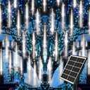 Meteor Shower Lights Outdoor Solar Meteor Light Falling Rain Lights 16 Tubes 16 Inch 576LED Cascading Snowfall Christmas Light for Holiday Wedding New Year Party Yard House Roof Tree Mall Decoration (White)