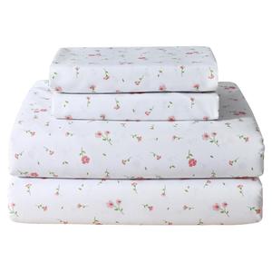 Pink Floral King Bed Sheet Set, Cozy Microfiber Patterned Fitted Sheets with 15" Deep Pocket & Non-Slip Straps, Cute Purple Flower Printed Sheets & Pillowcase Set King
