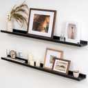 Solid Oak Wood Picture Ledge Shelf, 36 Inch, Black, Set of 2