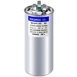 [UL Recognized] FOCSPROD 30+10 uF 30/10 MFD 6% 370V/440V CBB65B AC Capacitor, Dual Run Round Capacitor Replacement, 30 10 uF 440 Volt HVAC for AC Unit Fan Motor Start or Heat Pump or Condenser