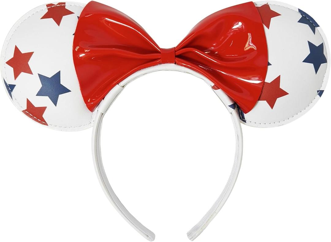 LUV HER Disney USA Patriotic Headband, 4th of July Outfits for Women, Red White and Blue Decoration, Patriotic Hair Accessories, Star Print and Red Bow