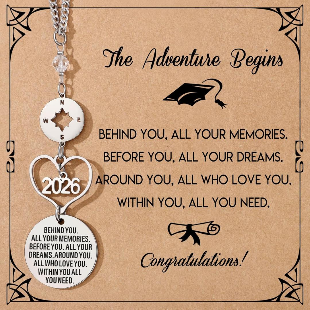 3 x 2026 Graduation Gifts, Rear View Mirror Accessories Car Decor | Stainless Steel Hanging Ornament for Women Men 2026 Souvenir for Senior Masters Degree Student College