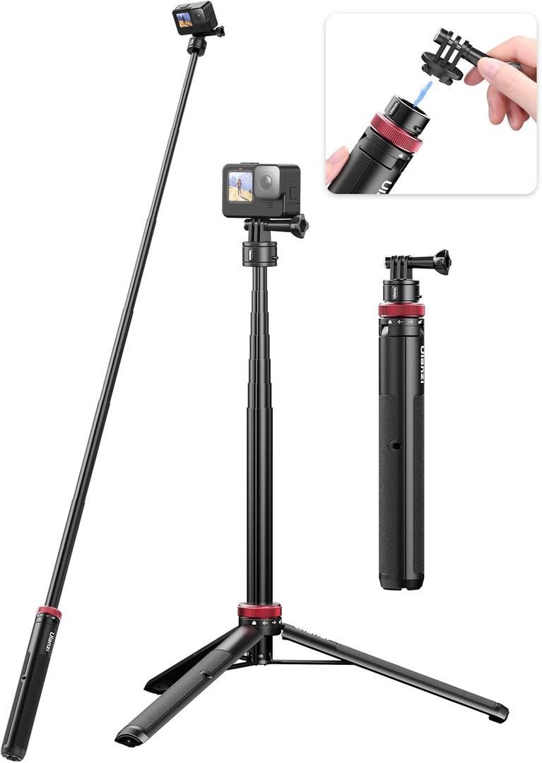 57in Extendable Selfie Tripod for Action Cameras - ULANZI Go Quick II Long Action Camera Stick Tripod Quick Release Adapter Vlog Handle Grip for GoPro Hero Series