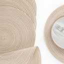 4 x Floroom 15 Inch Round Braided Placemats Set of 4, Washable Heat Resistant Cotton Polyester Circle Place Mats for Kitchen Dining Table - Canvas Beige