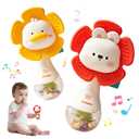 weirtoya 2 PCS Baby Rattles Teething Toys 3-6 Month, Baby Toys for 0-6 Months Infant Toy Sensory Toys with Beads Grasping Shaker, Newborn Must Haves Montessori Toys Babies Gifts (yellow and red)