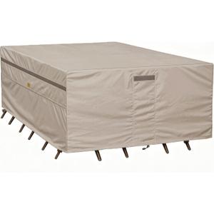 Garden Blasam Patio Table Cover Outdoor Furniture Waterproof 90 Inch Beige | Patio Furniture Covers 600D Heavy Duty,Outdoor Dining Table Cover UV Resistant,Windproof Buckles,Air Vent,Handles,All Weather