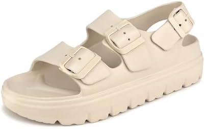 Womens Platform Sandals with Arch Support, Summer Beach Slides with Adjustable Buckle, Comfort Lightweight Chunky Cushion Slip on Sandal, Size: 9