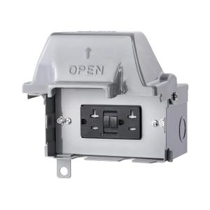 SURAIELEC Outdoor Outlet Box Waterproof, 20 AMP WRTR GFCI Receptacles, Rainproof 3R Enclosure, Horizontal Use, All Metal Electrical Power Box for Backyard, Outdoor Lighting